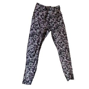 RBX Women's Floral Black Pink Stretchy Athletic Ankle Leggings Medium